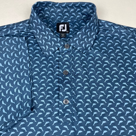 FootJoy Other - FootJoy Mens XL Dolphin Print Golf Polo Blue Corte Bella Golf Club Short Sleeve